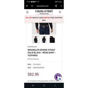 WRANGLER GEORGE STRAIT SOLID BLACK MENS SHIRT 112345802Size 2xl